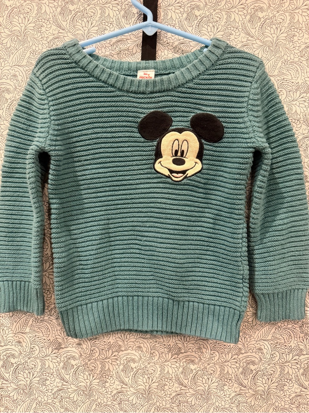 Disney Teal Ribbed Mickey Patch Sweater